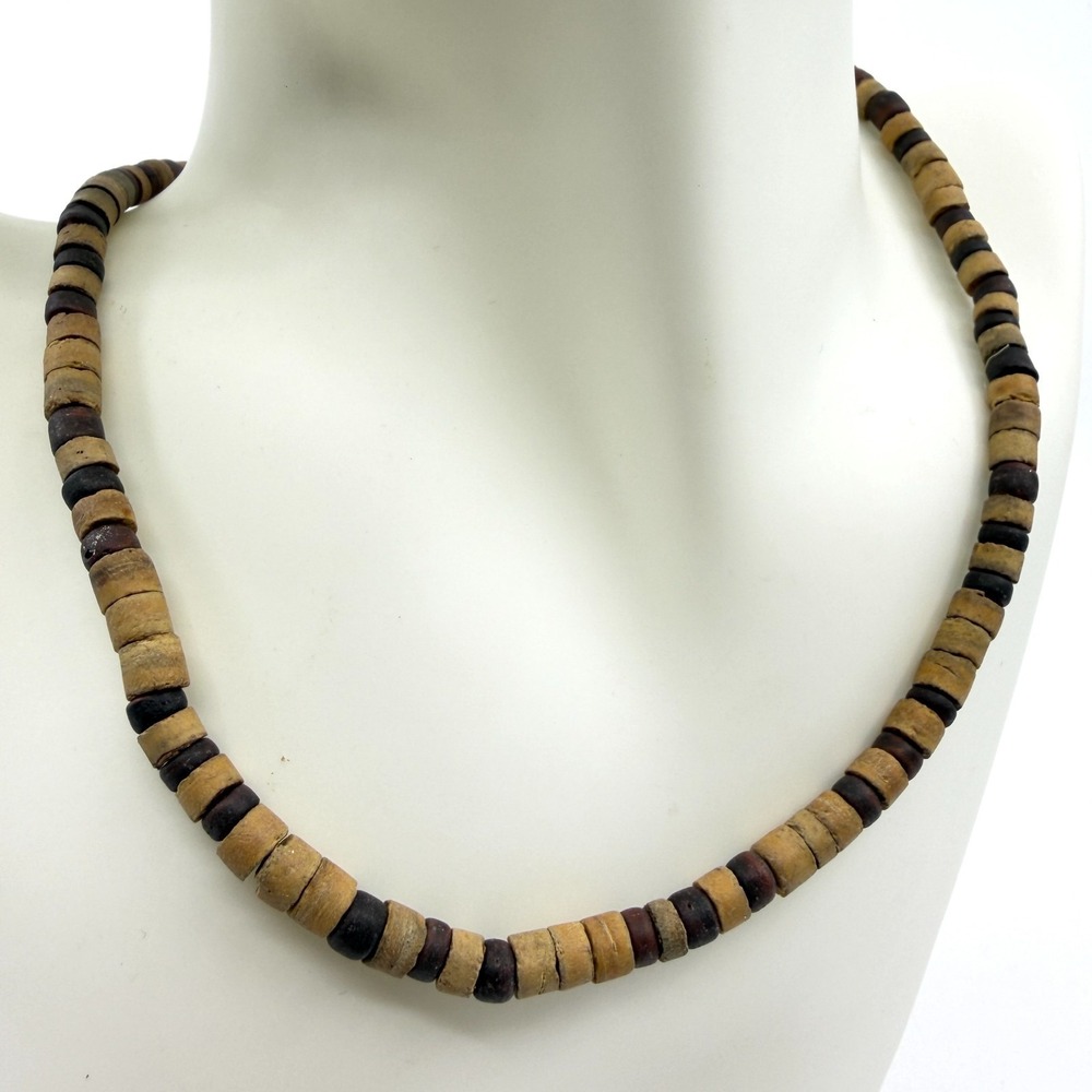 Natural Wood Bead Choker Necklace Boho Surf Style Earthy Minimalist Layer Gift